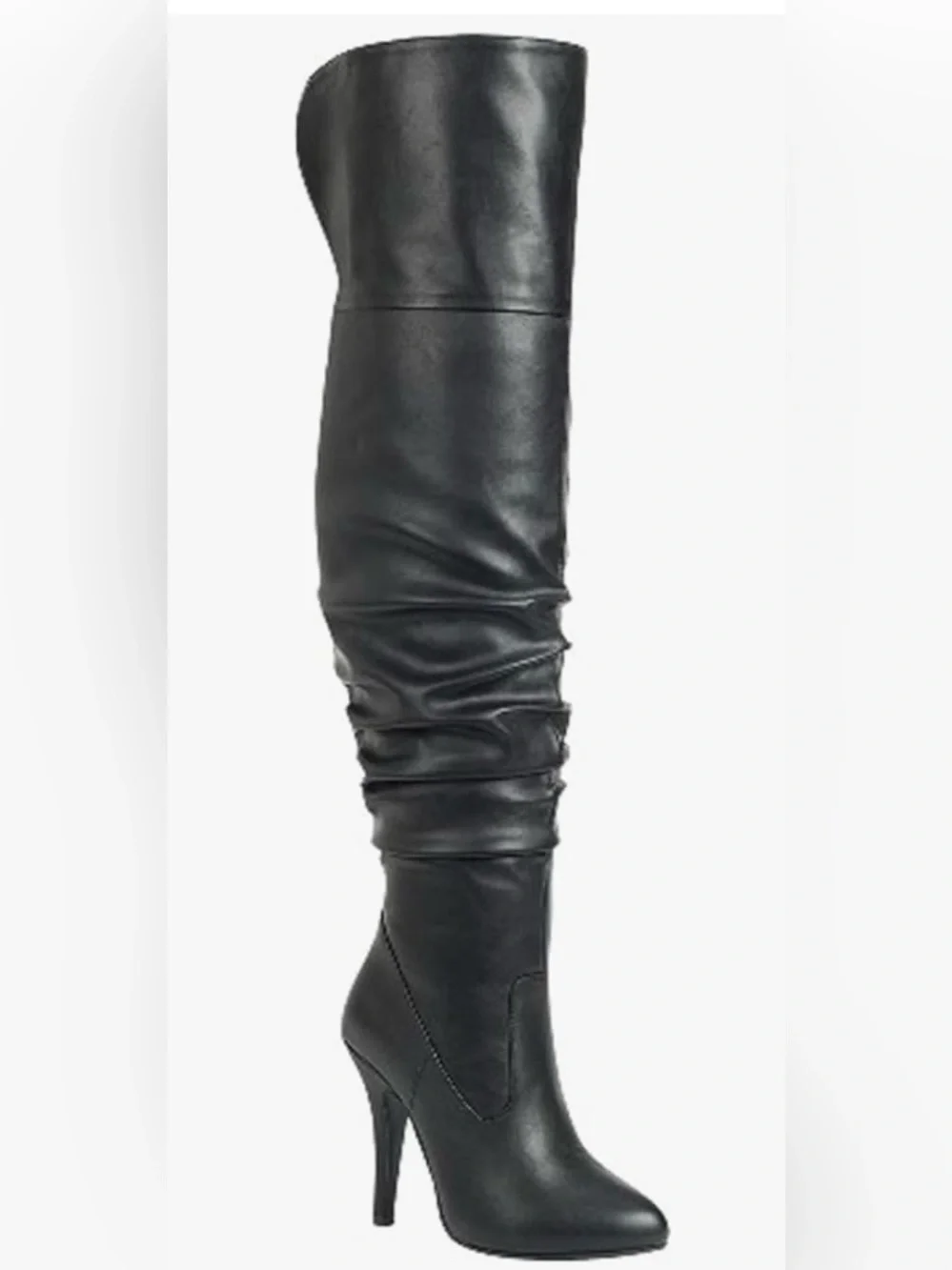 Women's Knee-High Slouch Boot in Black Faux Leather 4” Heel Womens 8 - Picture 1 of 11